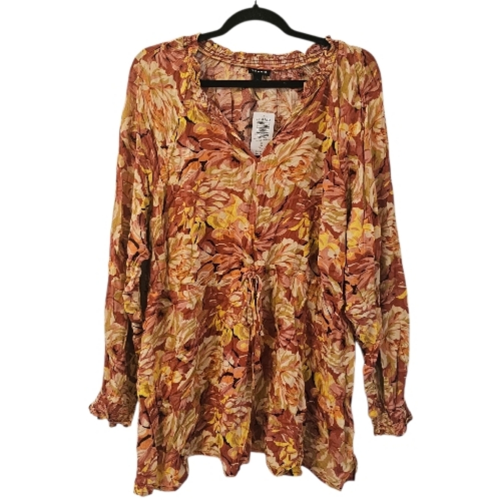 Multi-Coloured Torrid Women's Rayon Crepe Tie-Waist Floral Peasant Blouse